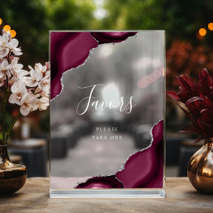Elegant Burgundy Silver Agate Wedding Favors Acrylic Sign
