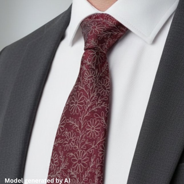 Elegant Burgundy Silver Floral Pattern Tie (Creator Uploaded)