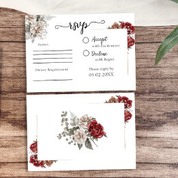 Elegant Burgundy & Silver Floral Wedding RSVP Card