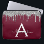 Elegant Burgundy Silver Glitter Sparkle Monogram Laptop Sleeve<br><div class="desc">Burgundy and Silver Faux Dripping Modern and Elegant Girly Glitter and Sparkle Elegant Monogram Case. This case can be customised to include your initial and first name.</div>