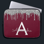 Elegant Burgundy Silver Glitter Sparkle Monogram Laptop Sleeve<br><div class="desc">Burgundy and Silver Faux Dripping Modern and Elegant Girly Glitter and Sparkle Elegant Monogram Case. This case can be customised to include your initial and first name.</div>