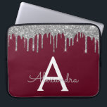 Elegant Burgundy Silver Glitter Sparkle Monogram Laptop Sleeve<br><div class="desc">Burgundy and Silver Faux Dripping Modern and Elegant Girly Glitter and Sparkle Elegant Monogram Case. This case can be customised to include your initial and first name.</div>
