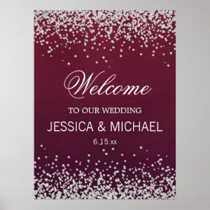 Elegant Burgundy Silver Glitter Wedding Poster