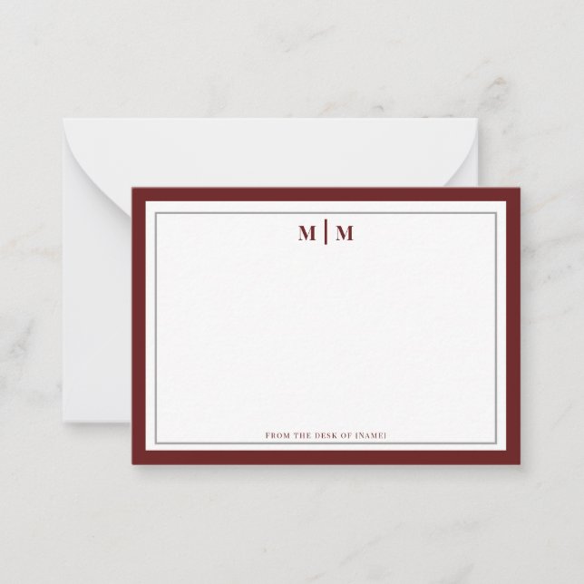 Elegant Burgundy Silver Monogram Professional Card (Front)