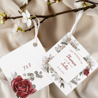 Elegant Burgundy & Silver Watercolor Favour Tags