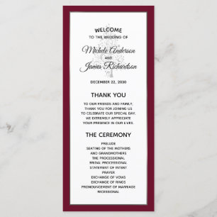 Elegant Burgundy Silver Winter Holiday Wedding Programme