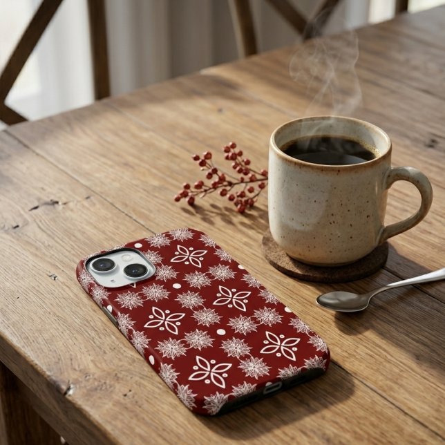 Elegant Burgundy Snowflake Damask Floral  Case-Mate iPhone Case (Creator Uploaded)