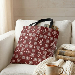 Elegant Burgundy Snowflake Damask Floral Grid Tote Bag