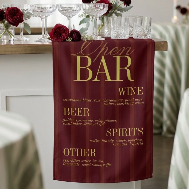 Elegant Burgundy Stripe Open Bar Menu Wedding Banner (Elegant Burgundy Stripe Open Bar Menu Wedding Banner)