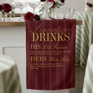 Elegant Burgundy Stripe Signature Drinks Wedding Banner
