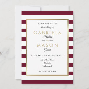 Elegant Burgundy Stripe Wedding Faux Gold Foil Invitation