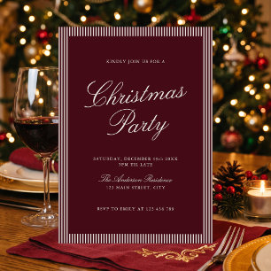 Elegant Burgundy Stripes Christmas Party Invitation