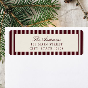 Elegant Burgundy Stripes Return Address