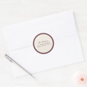 Elegant Burgundy Stripes Return Address Classic Round Sticker
