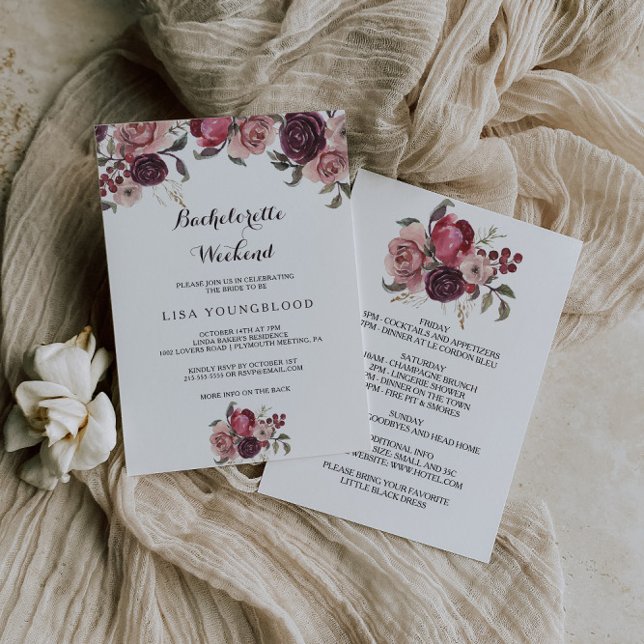 Elegant Burgundy Summer Bachelorette Weekend Invitation (Creator Uploaded)