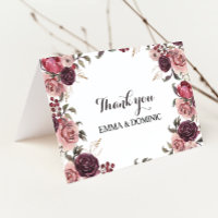 Elegant Burgundy Summer Floral Thank You Card