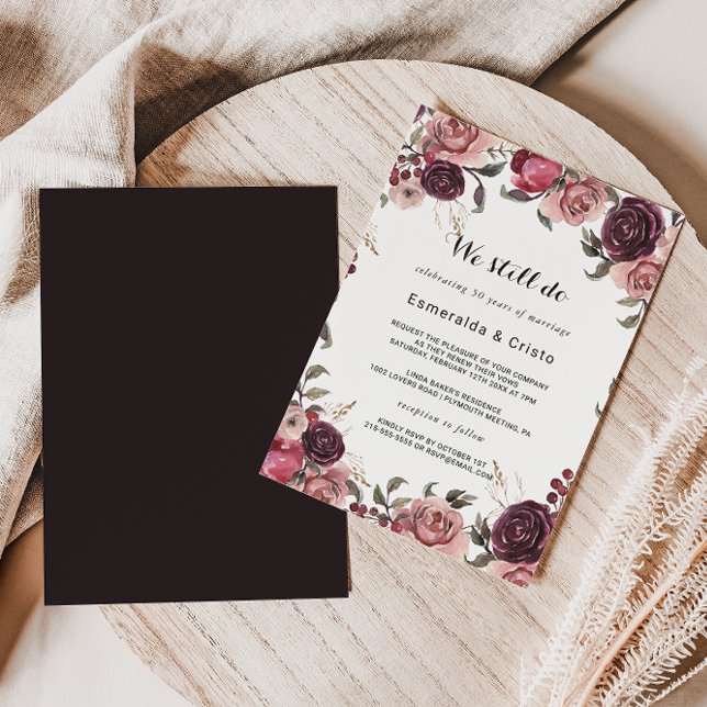 Elegant Burgundy Summer Floral Vow Renewal Invitation (Creator Uploaded)