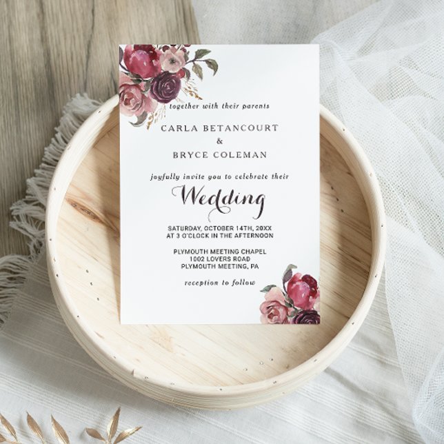 Elegant Burgundy Summer Floral Wedding Invitation (Creator Uploaded)
