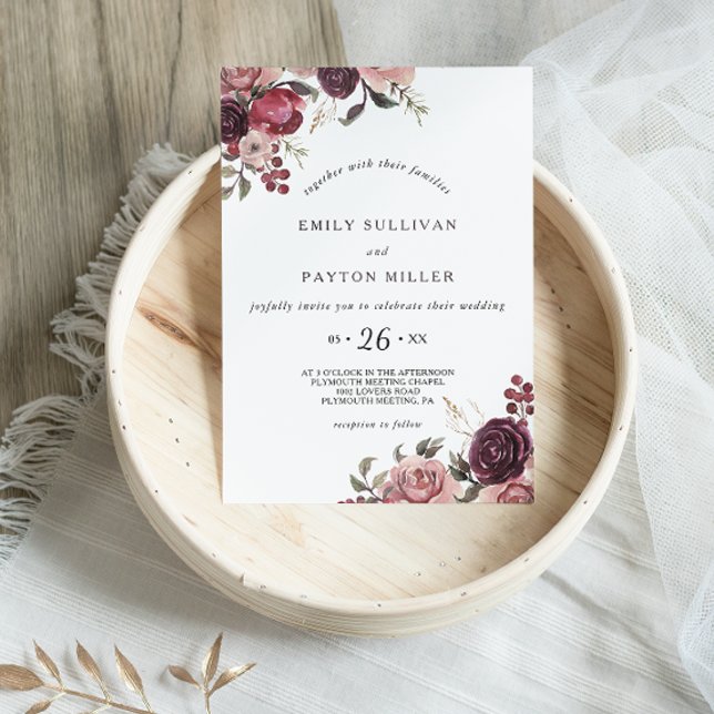 Elegant Burgundy Summer Floral Wedding Invitation (Creator Uploaded)