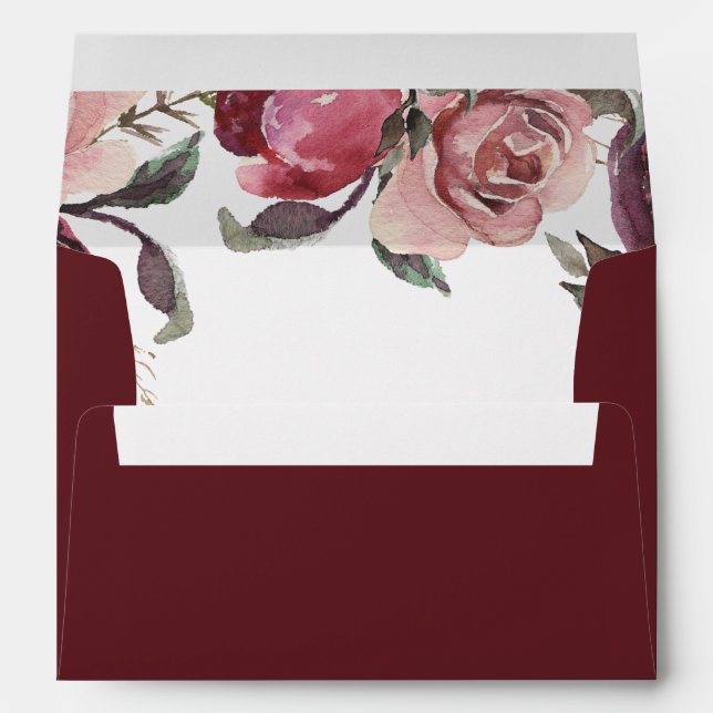 Elegant Burgundy Summer Floral Wedding Invitation Envelope (Back (Bottom))