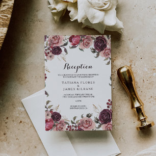 Elegant Burgundy Summer Wedding Reception Card