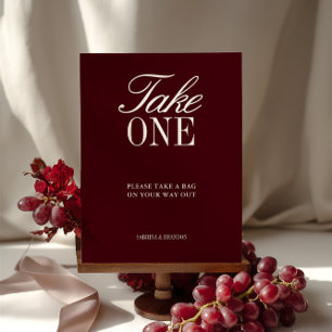 Elegant Burgundy Take One Wedding Favor Sign
