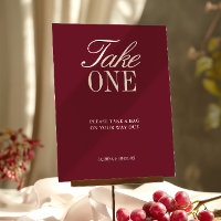 Elegant Burgundy Take One Wedding Favour Sign