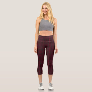 Elegant Burgundy Tartan Capri Leggings