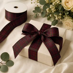 Elegant Burgundy Tartan Grosgrain Ribbon