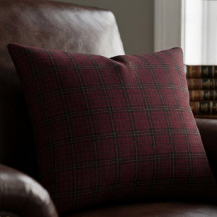 Elegant Burgundy Tartan Lumbar Cushion