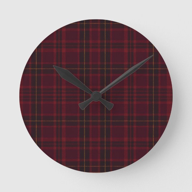 Elegant Burgundy Tartan Round Clock (Front)