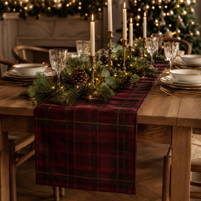 Elegant Burgundy Tartan Short Table Runner (Creator Uploaded)