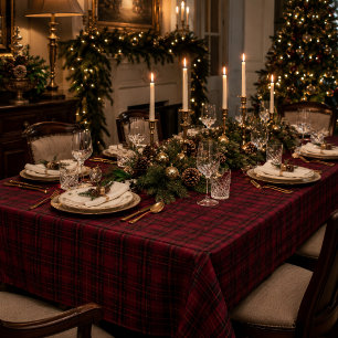 Elegant Burgundy Tartan Tablecloth