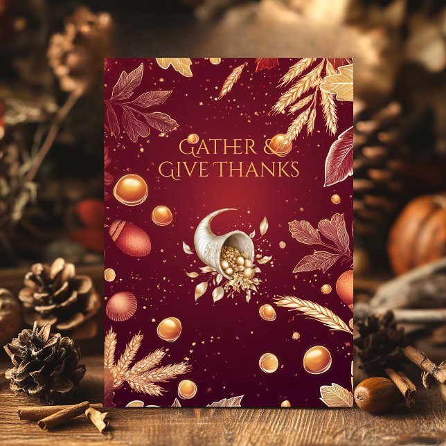 Elegant Burgundy Thanksgiving & Harvest Cornucopia Invitation (Creator Uploaded)