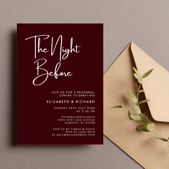Elegant Burgundy The Night Before Rehearsal Dinner Invitation (Creator Uploaded)