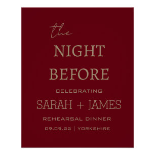 Elegant Burgundy the Night Before Rehearsal Dinner Poster