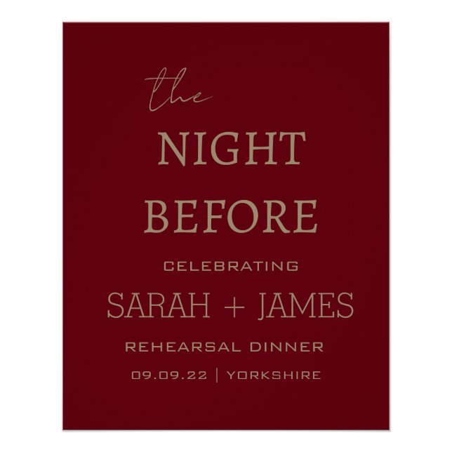 Elegant Burgundy the Night Before Rehearsal Dinner Poster (Front)