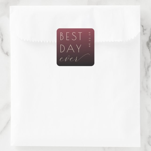 Elegant Burgundy Typographic Celebration Square Sticker (Bag)