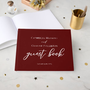 Elegant Burgundy Typography Evening Wedding Guest Book