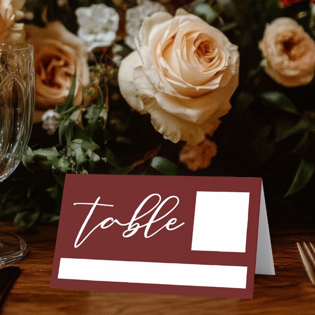 Elegant Burgundy Typography Evening Wedding Place Card (Creator Uploaded)