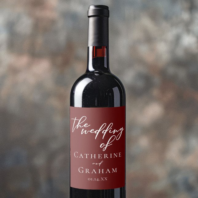 Elegant Burgundy Typography Evening Wedding Wine Label (Creator Uploaded)