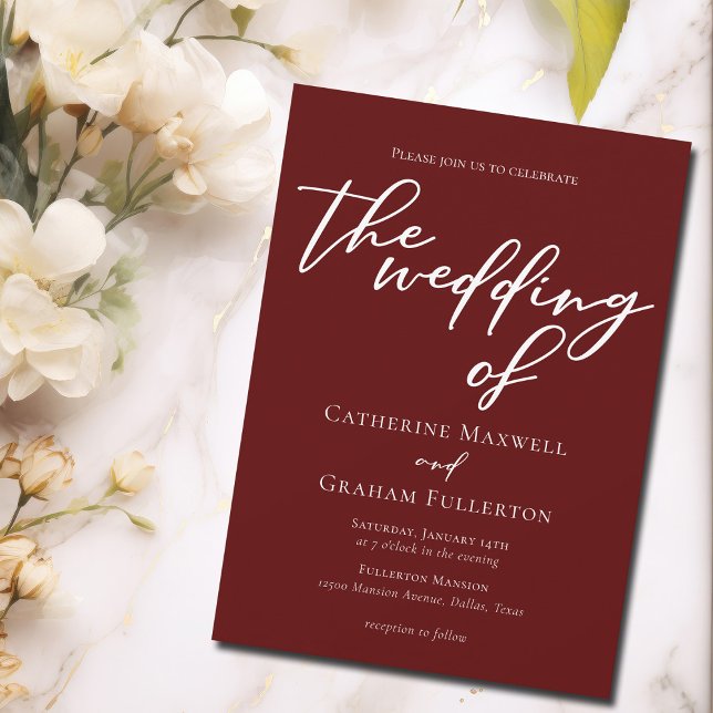 Elegant Burgundy Typography Minimalist Wedding Invitation (Creator Uploaded)