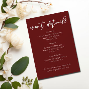 Elegant Burgundy Typography Wedding Event Details Enclosure Card