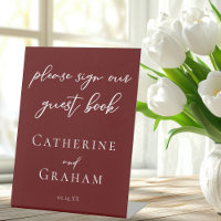 Elegant Burgundy Typography Wedding Guest Book
