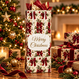 Elegant Burgundy Velvet Bows Christmas Gift Bag