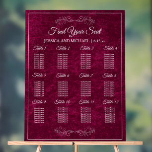 Elegant Burgundy Velvet Wedding Seating Chart