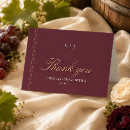 Elegant Burgundy Vineyard Wedding Thank You Card