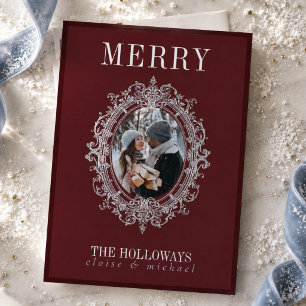 Elegant Burgundy Vintage Frame Photo Merry