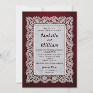 Elegant Burgundy Vintage Lace Wedding Invitation