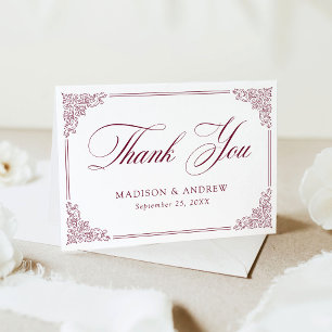 Elegant Burgundy Vintage Ornate Frame Wedding Thank You Card